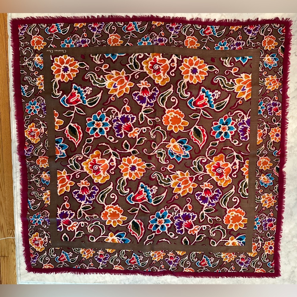 Christian Dior Cotton Lightweight Scarf - 33” square gorgeous vintage!